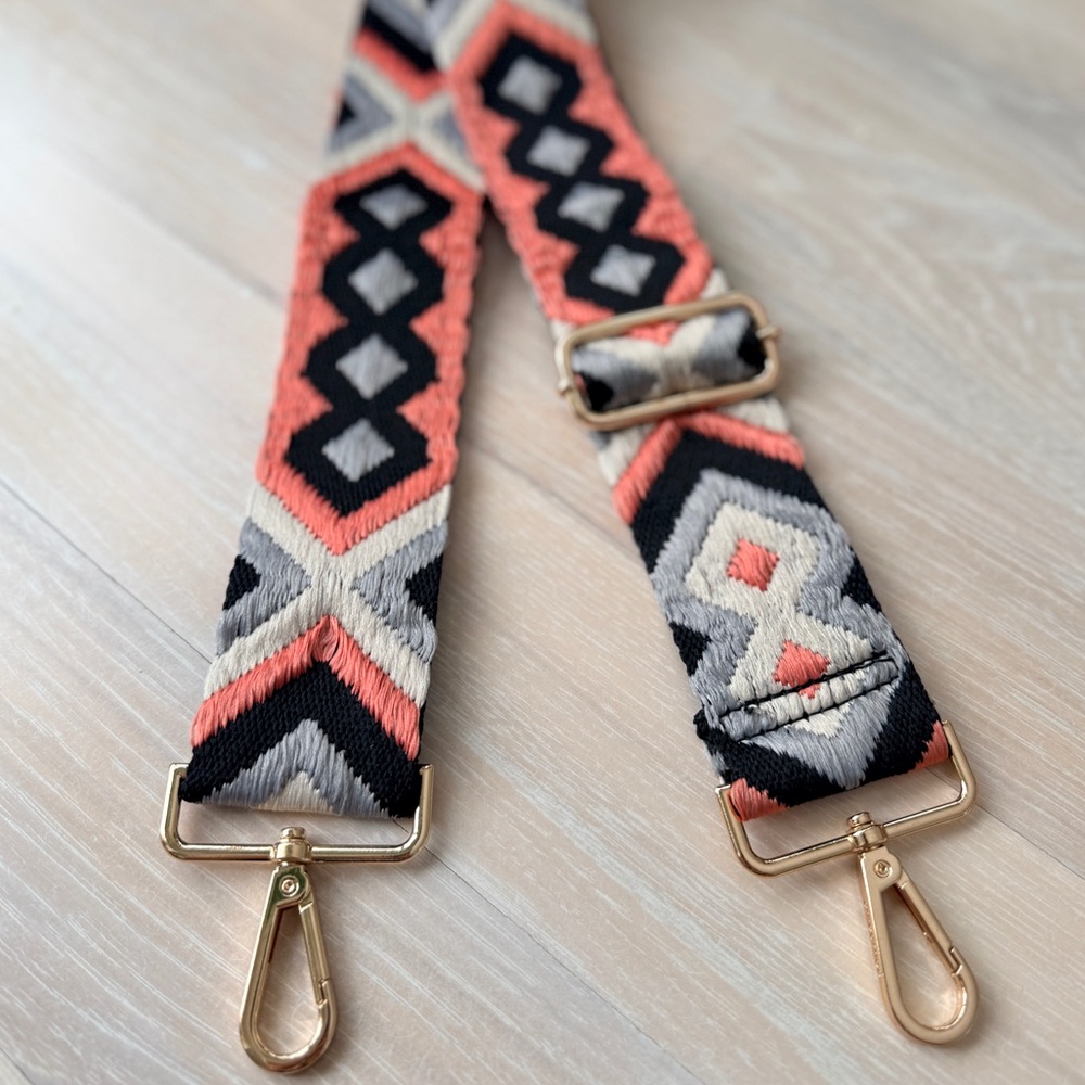 Ahdorned - Aztec Interchangeable Woven Bag Strap - Coral/Gray/White